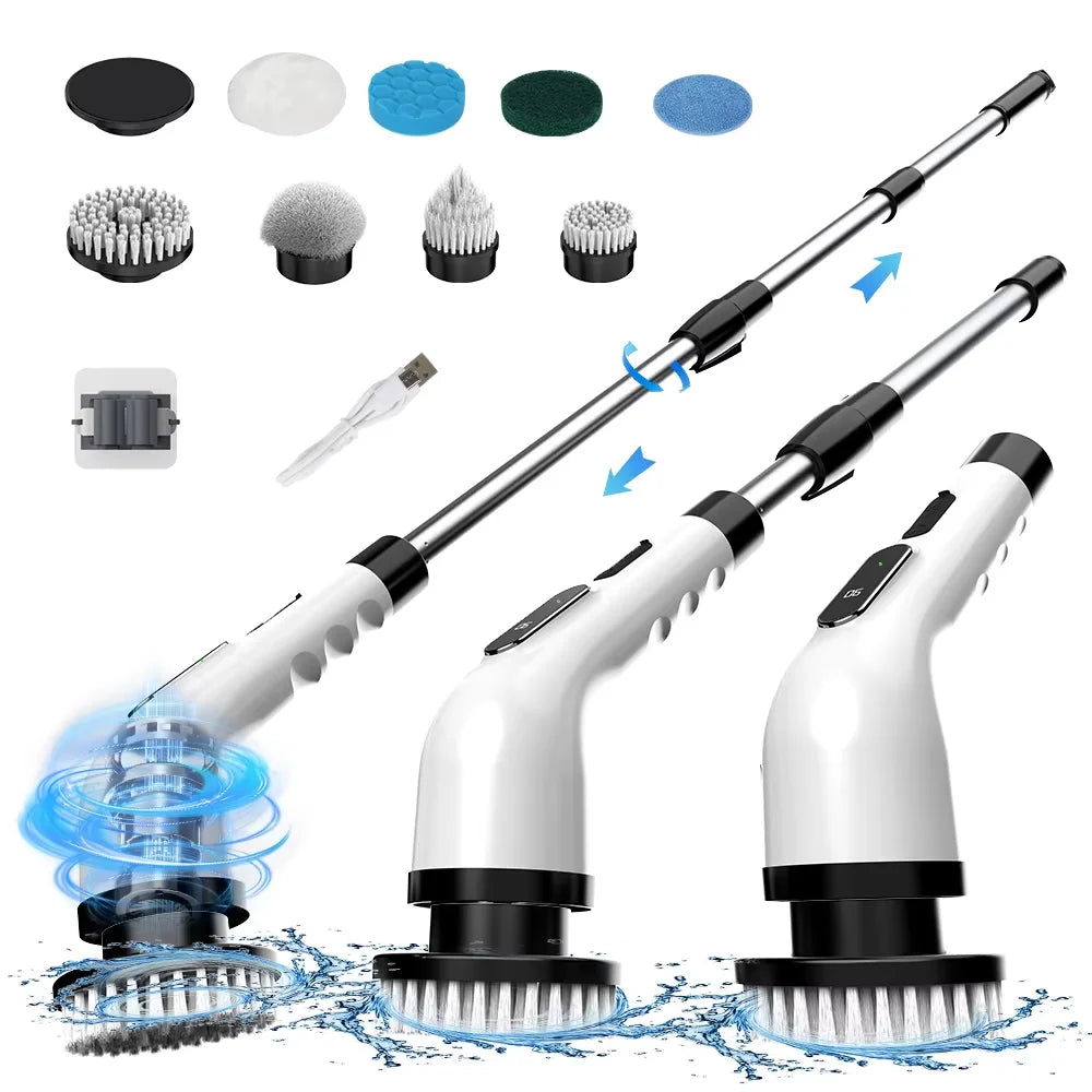 9-in-1 Electric Cleaning Brush Cordless Rotating Scrubber Multifunctional Household Cleaner for Kitchen Bathroom Floor